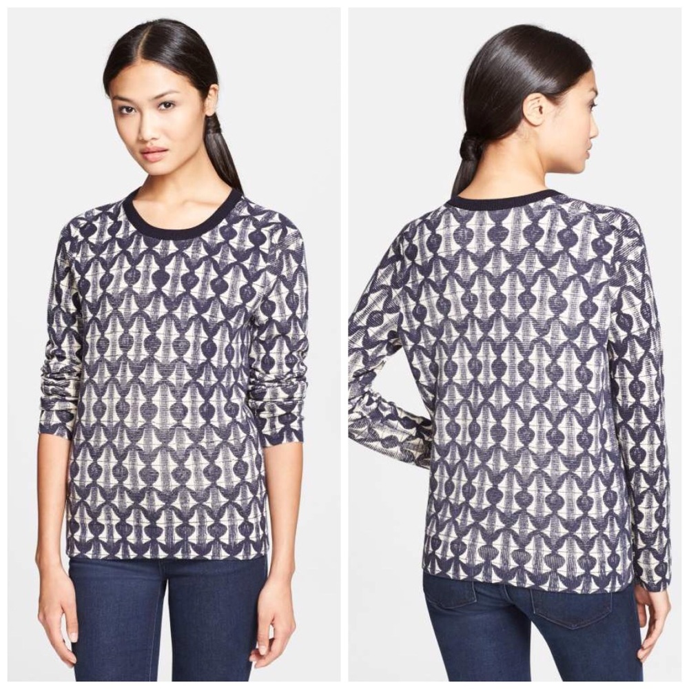 Tory Burch Tia Merino Wool Blue Crewneck Sweater